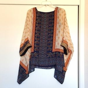 Melissa Paige cream and navy blue with gold trim tunic flowy lightweight